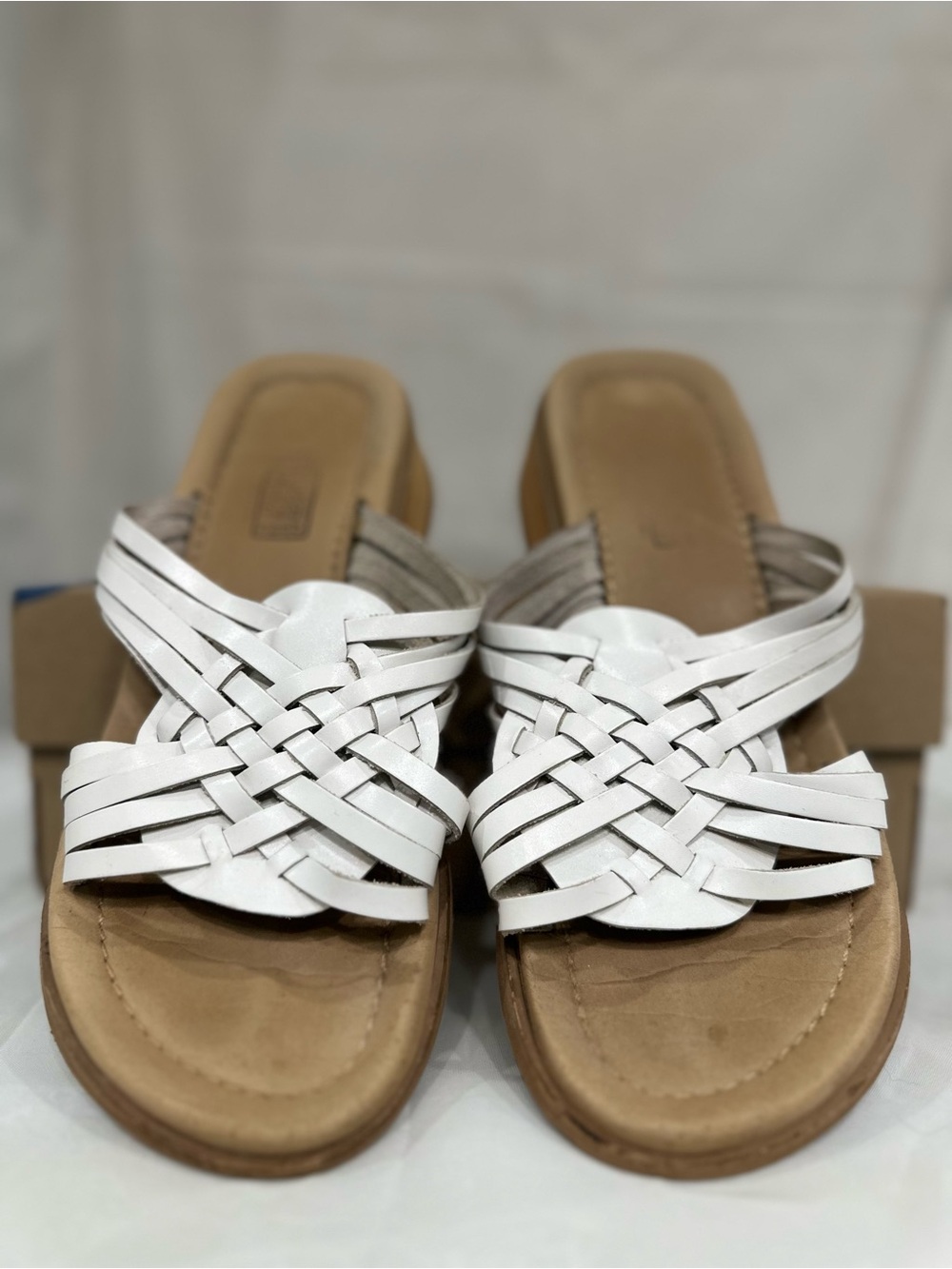 Faded Glory White Woven Slide Sandals - Women